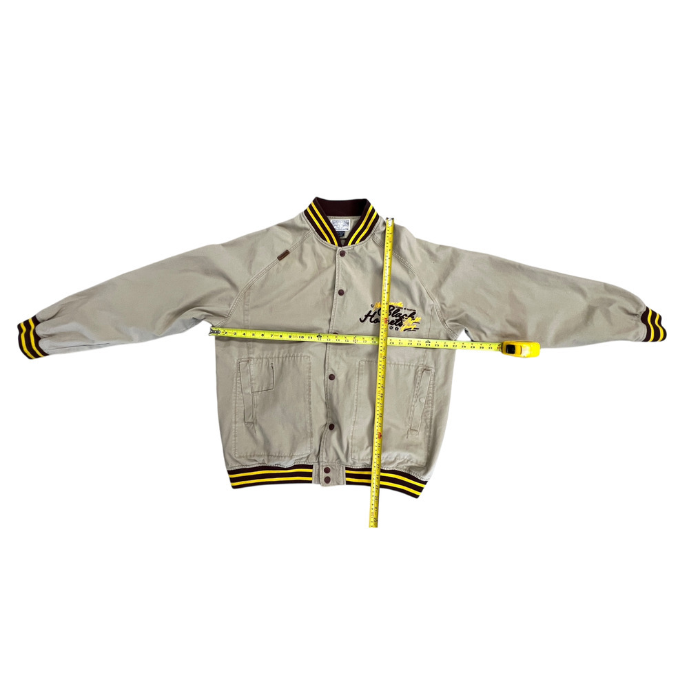 Akademiks Bomber Jacket Men's XXXL Black Hornets Beige Retro Street wear Vintage - Picture 2 of 14
